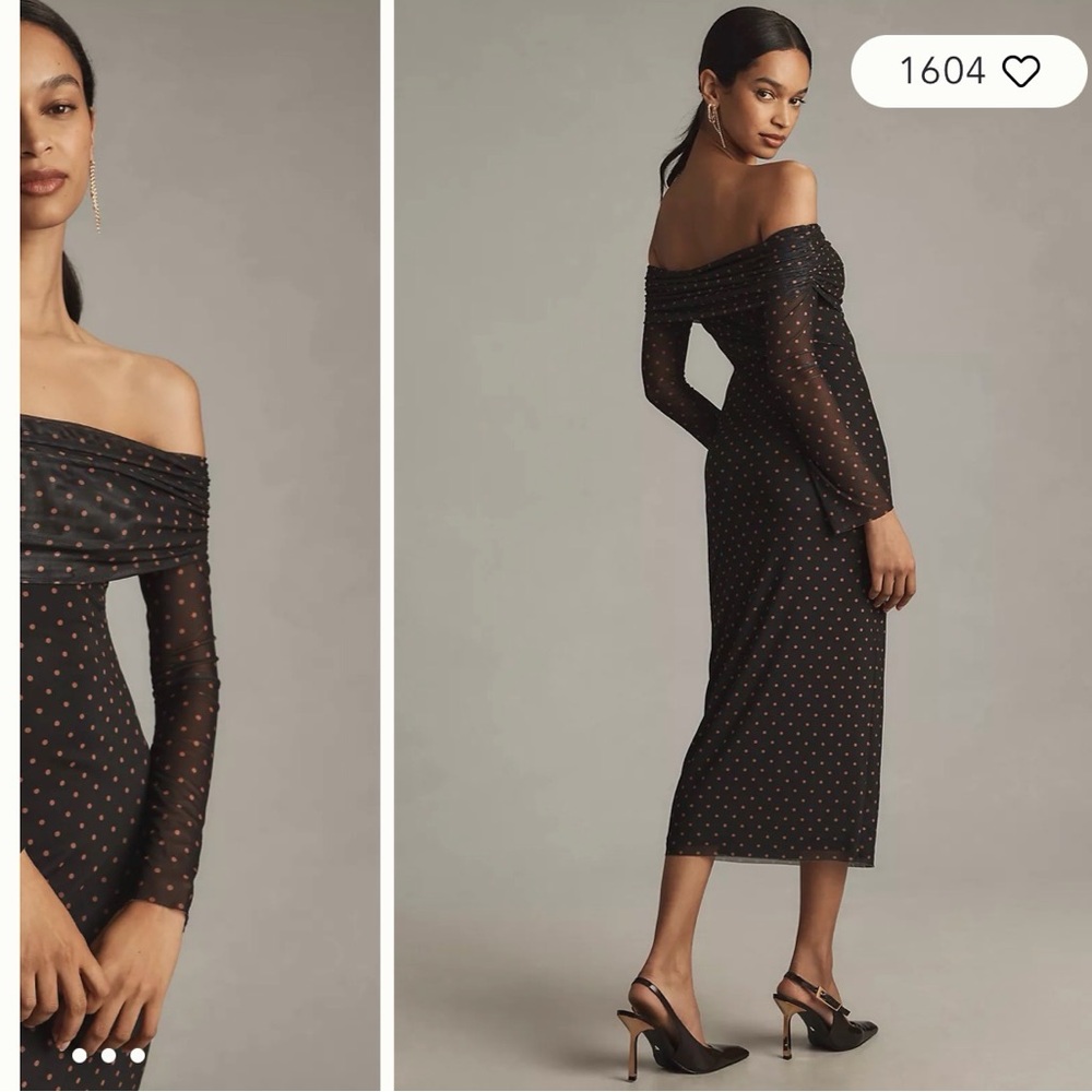 AFRM Praya Long-Sleeve Off-The-Shoulder Mesh Midi Dress (Anthropologie)